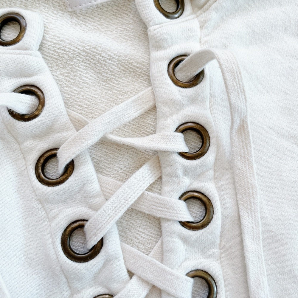 MOTHER Cream Lace-Up V-Neck Sweater - Picture 4 of 12